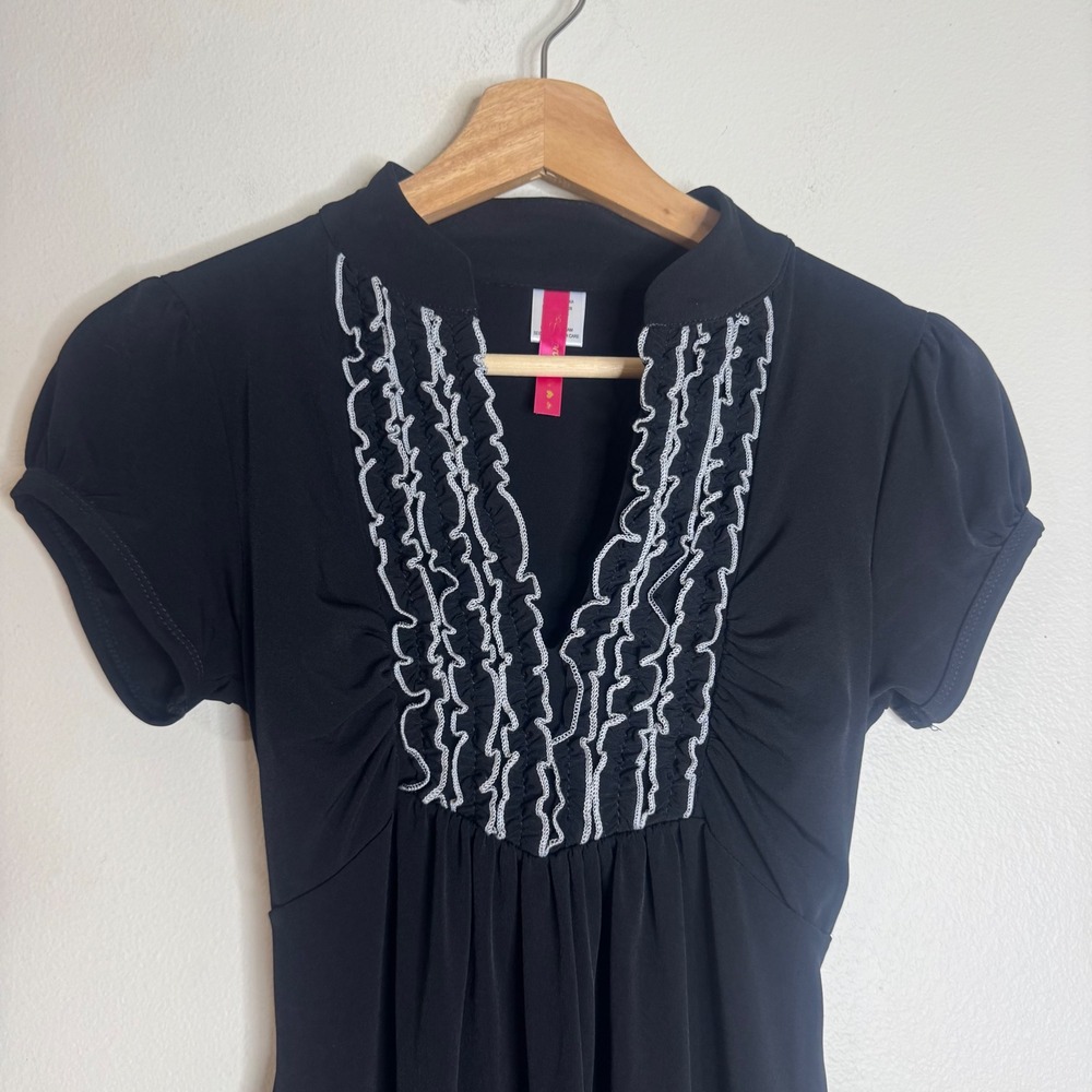 Heart Soul Women's Y2K Ruffle Trim Empire Waist Top Black Size M - Picture 2 of 8